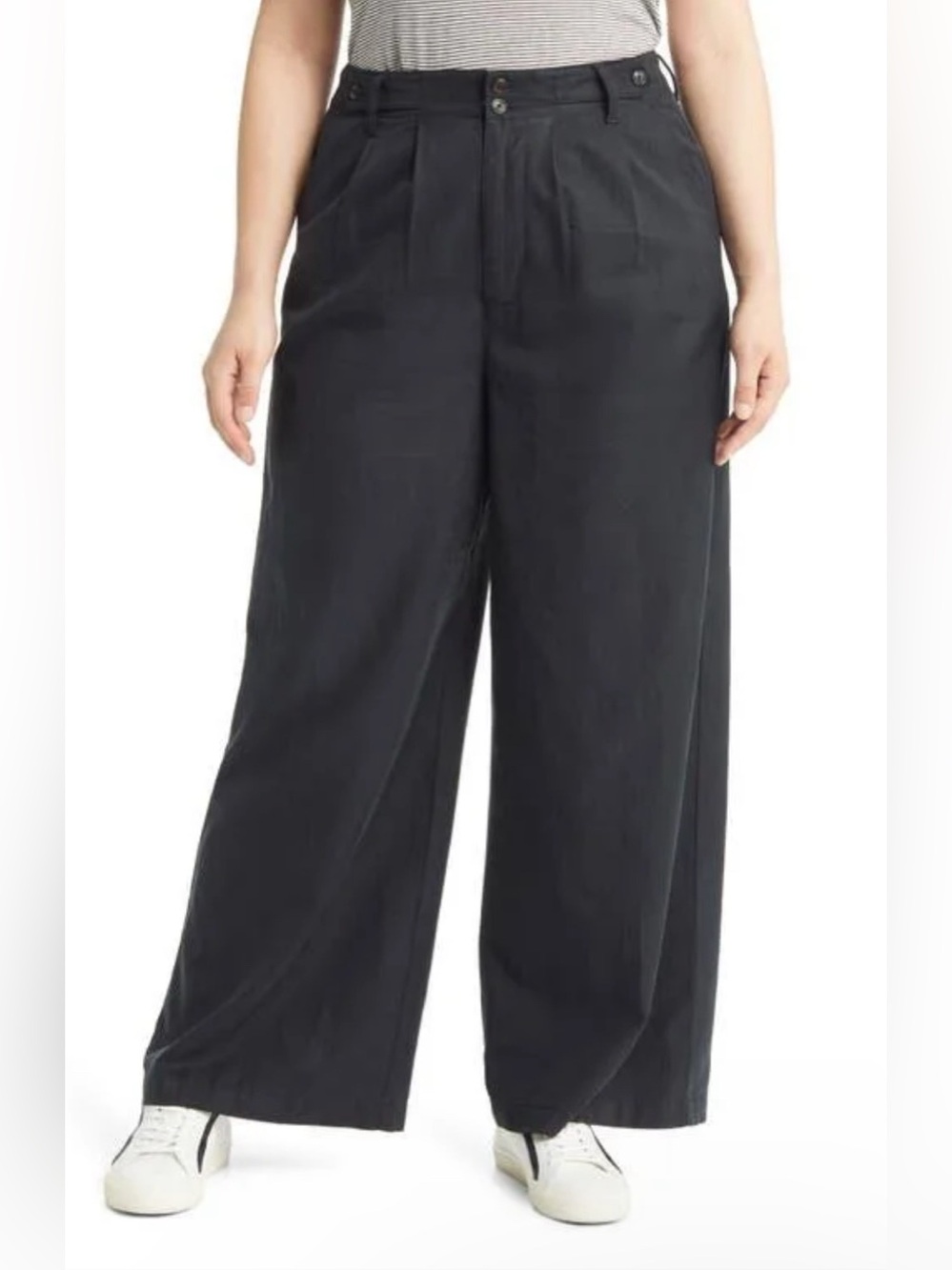 Madewell Harlow Black Wide Leg Pleated Baggy Pants Cotton Linen Blend 16W